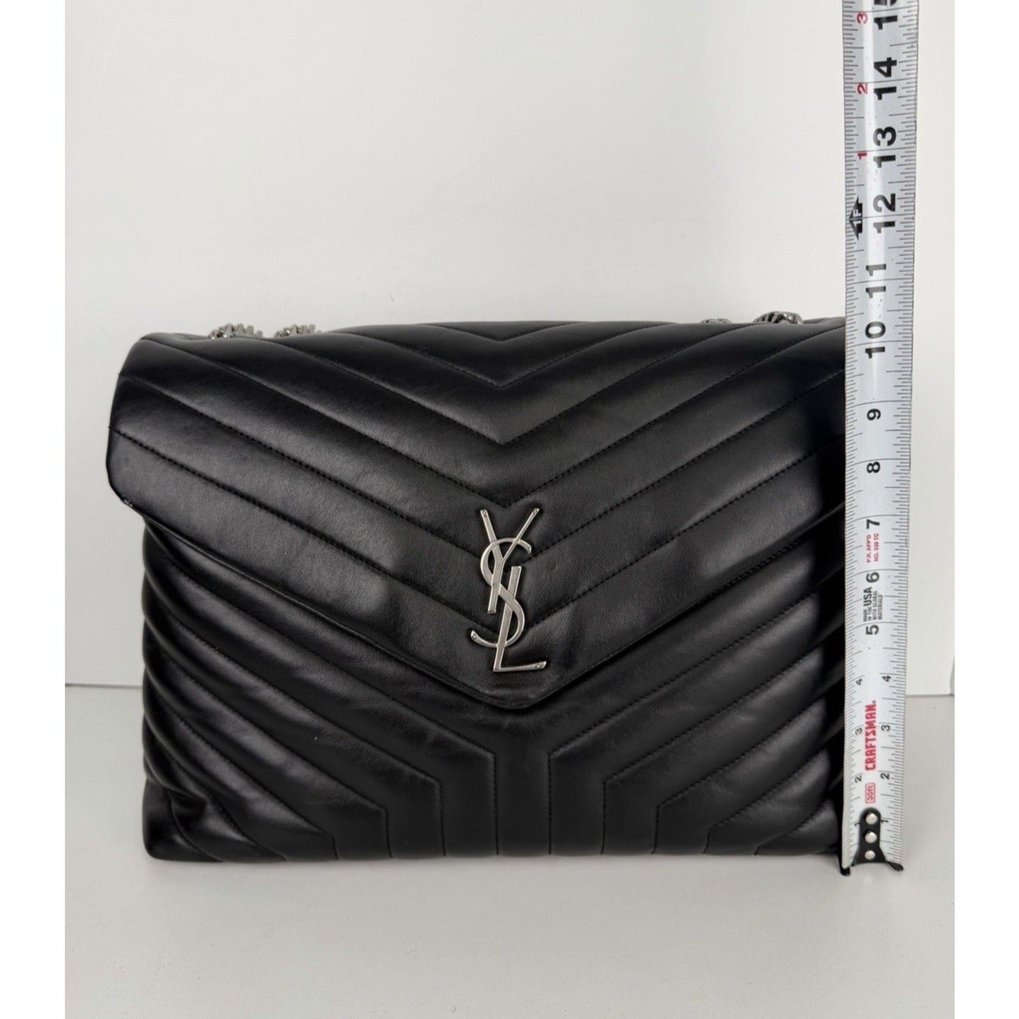 Saint Laurent Loulou Shoulder Bag Large Black Quilted Leather Silver Hardware B2