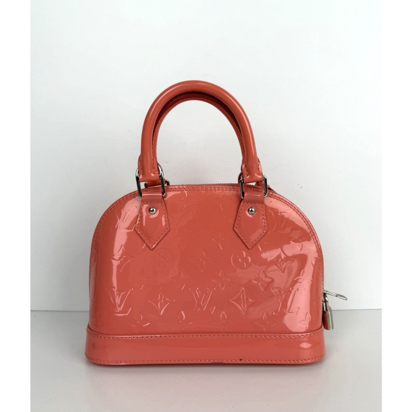 Louis Vuitton Alma BB Bag LV Monogram Glossy Coral-Pink Patent Leather 2015 S