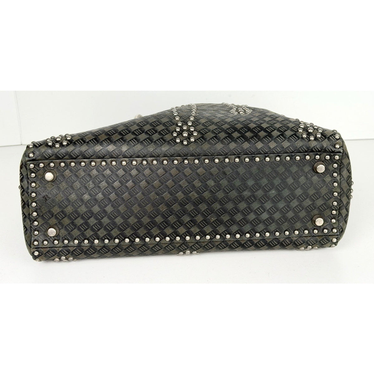 Christian Dior Lady Dior Studded Medium Top Handle Bag Black Leather NFC D8