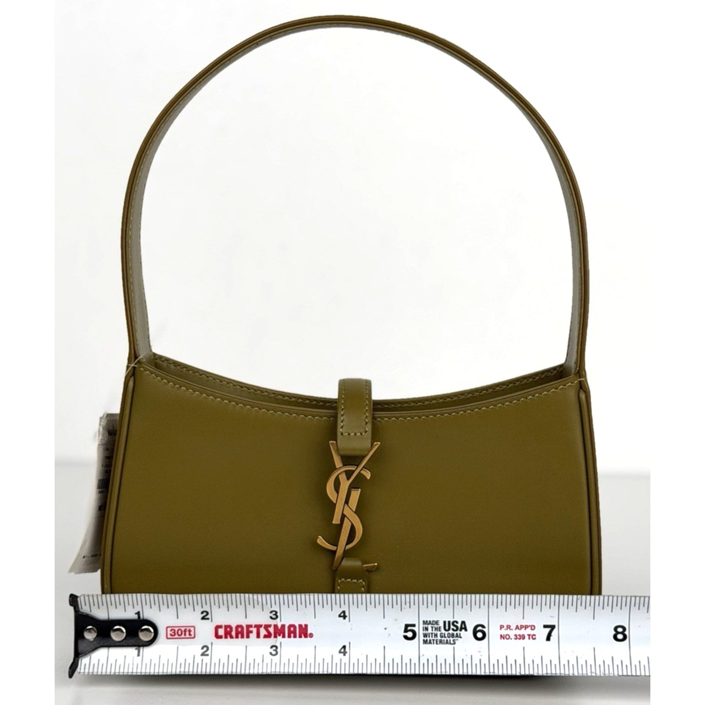 Saint Laurent Le 5 A 7 Mini Shoulder Bag in Vert Olive Calfskin Leather S14