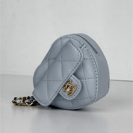 Chanel CC In Love Heart Mini Bag Charm in Light Blue Quilted Lambskin U-3