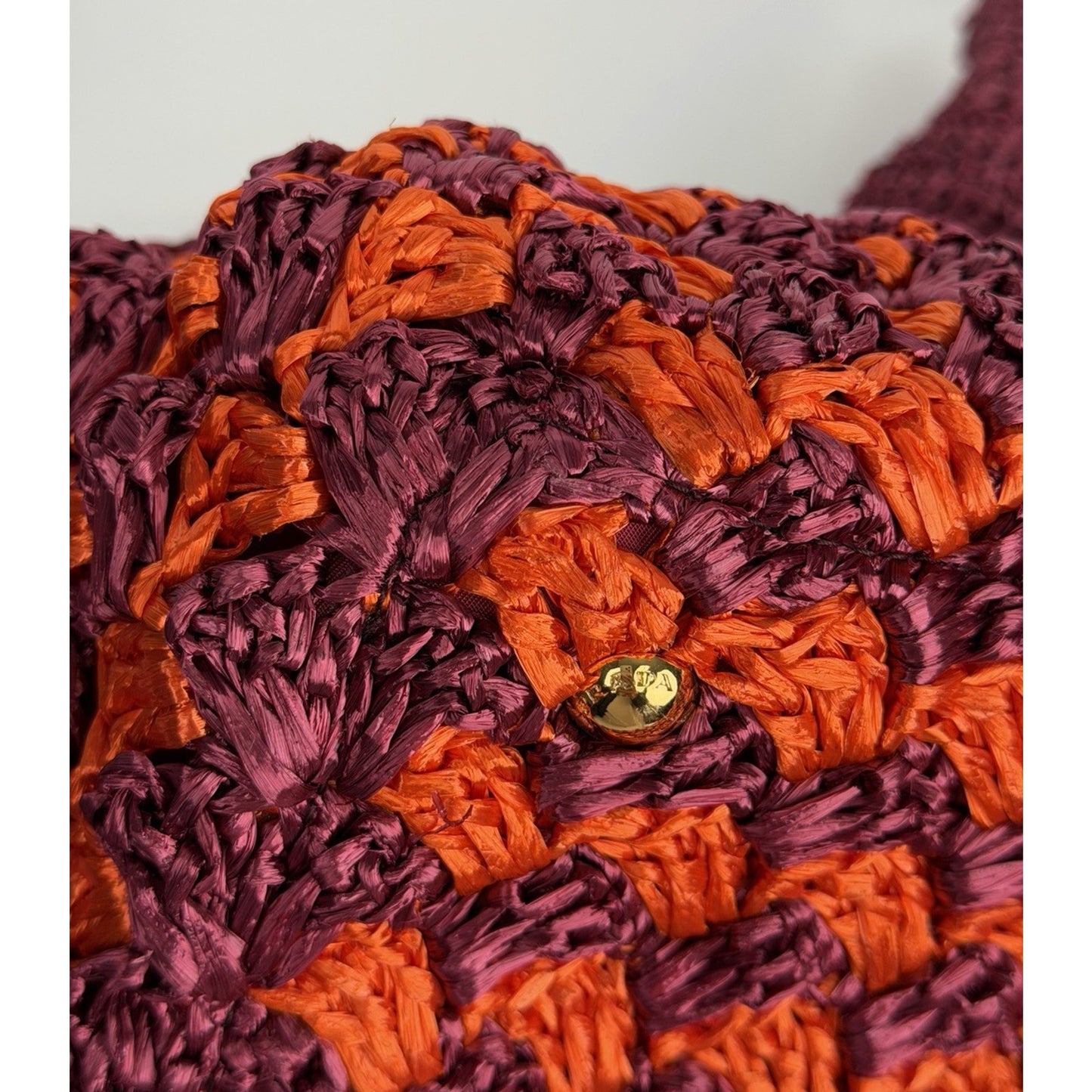 Prada Raffia Crochet Tote Bag in Striped Vibrant Orange & Rich Purple S