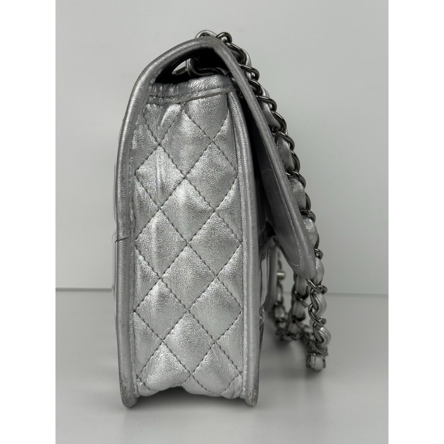 Chanel Classic Flap Ice Cube Chocolate Bar Metallic Silver PVC with Leather Trim