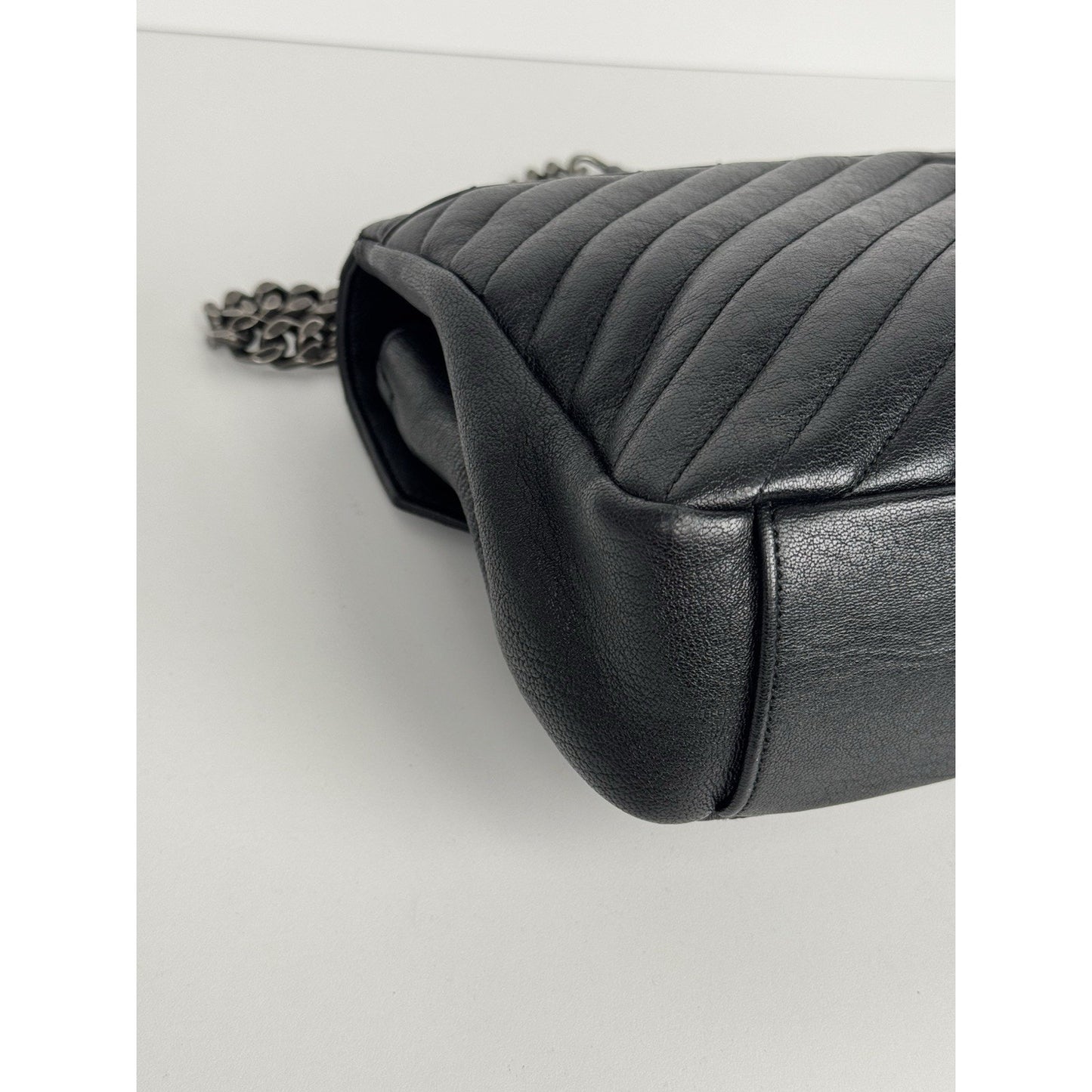 Saint Laurent Large College Satchel Black Chevron Leather Silver Hardware C5