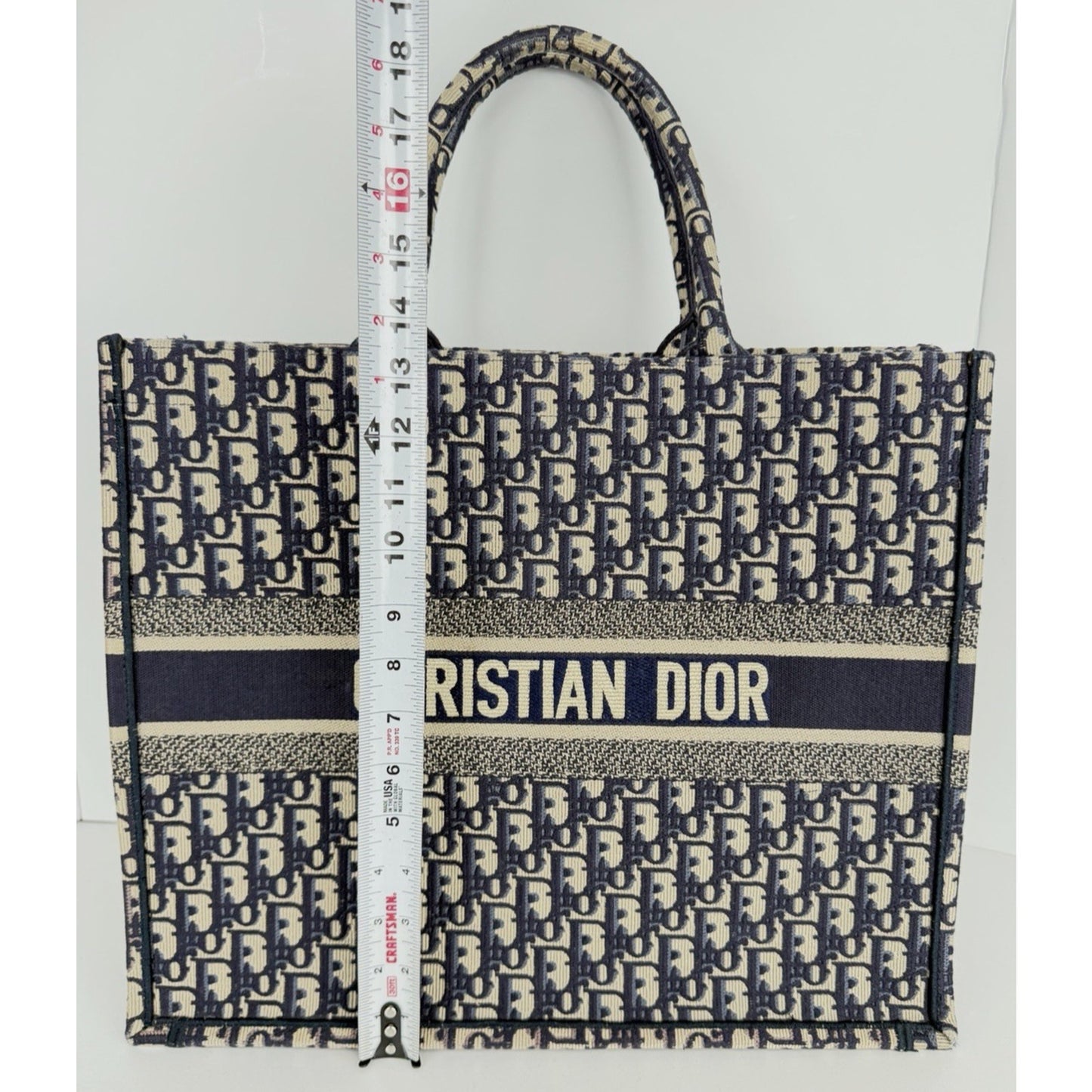 Christian Dior Oblique Book Tote Large Bag in Blue Beige Embroidered Canvas D9