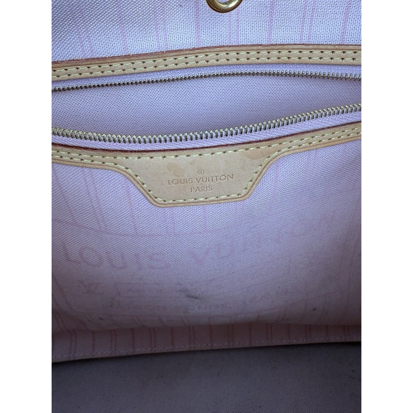 LOUIS VUITTON Neverfull Monogram White Canvas Pink Interior Tote Shoulder Bag