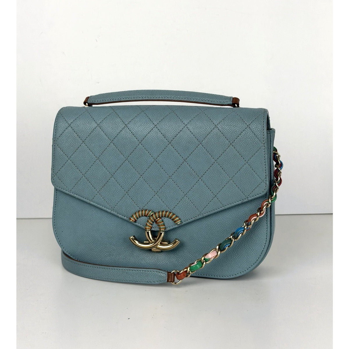 Chanel Paris-Cuba Medium Top Handle Shoulder Bag in Blue Caviar Leather 2017 D4