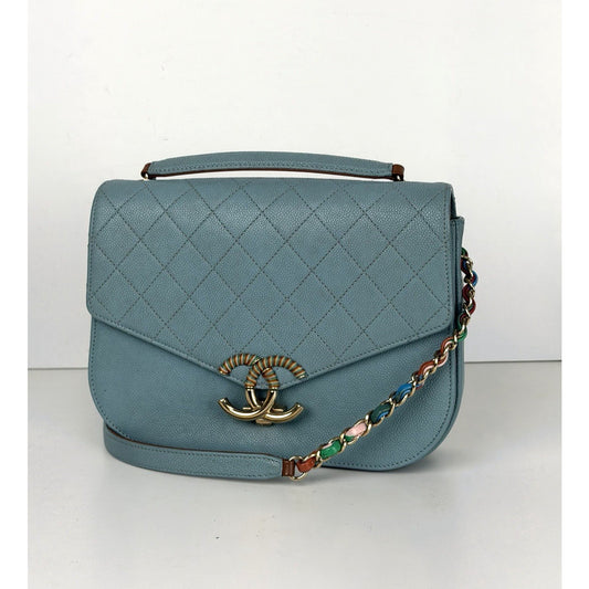 Chanel Paris-Cuba Medium Top Handle Shoulder Bag in Blue Caviar Leather 2017 D4
