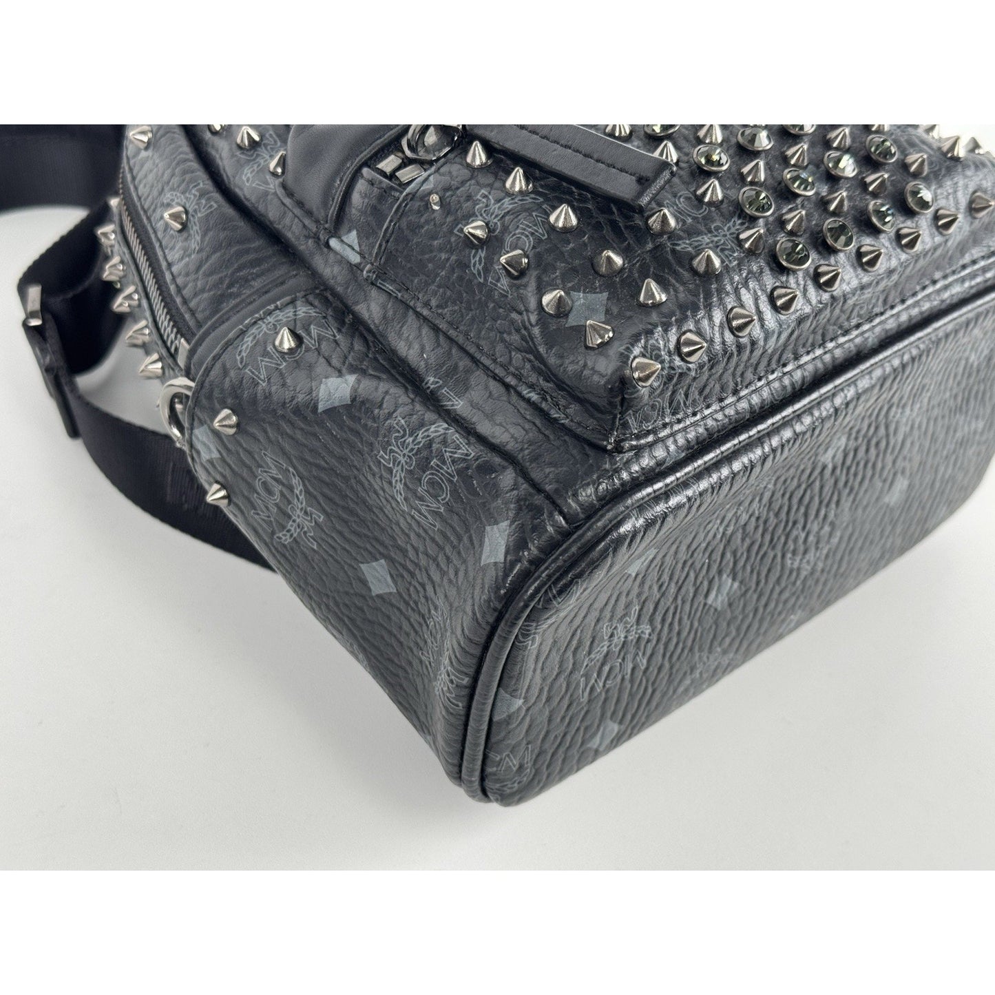 MCM Pearl Stud Stark Backpack in Black Grained Leather B-1