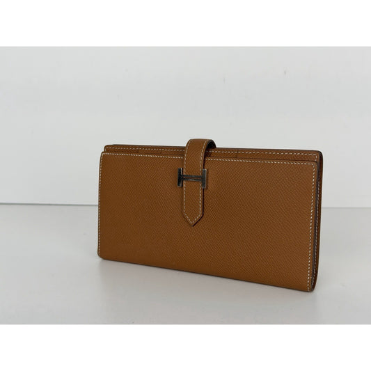Hermes Bearn Soufflet Long Wallet in Gold Epsom Leather 2022