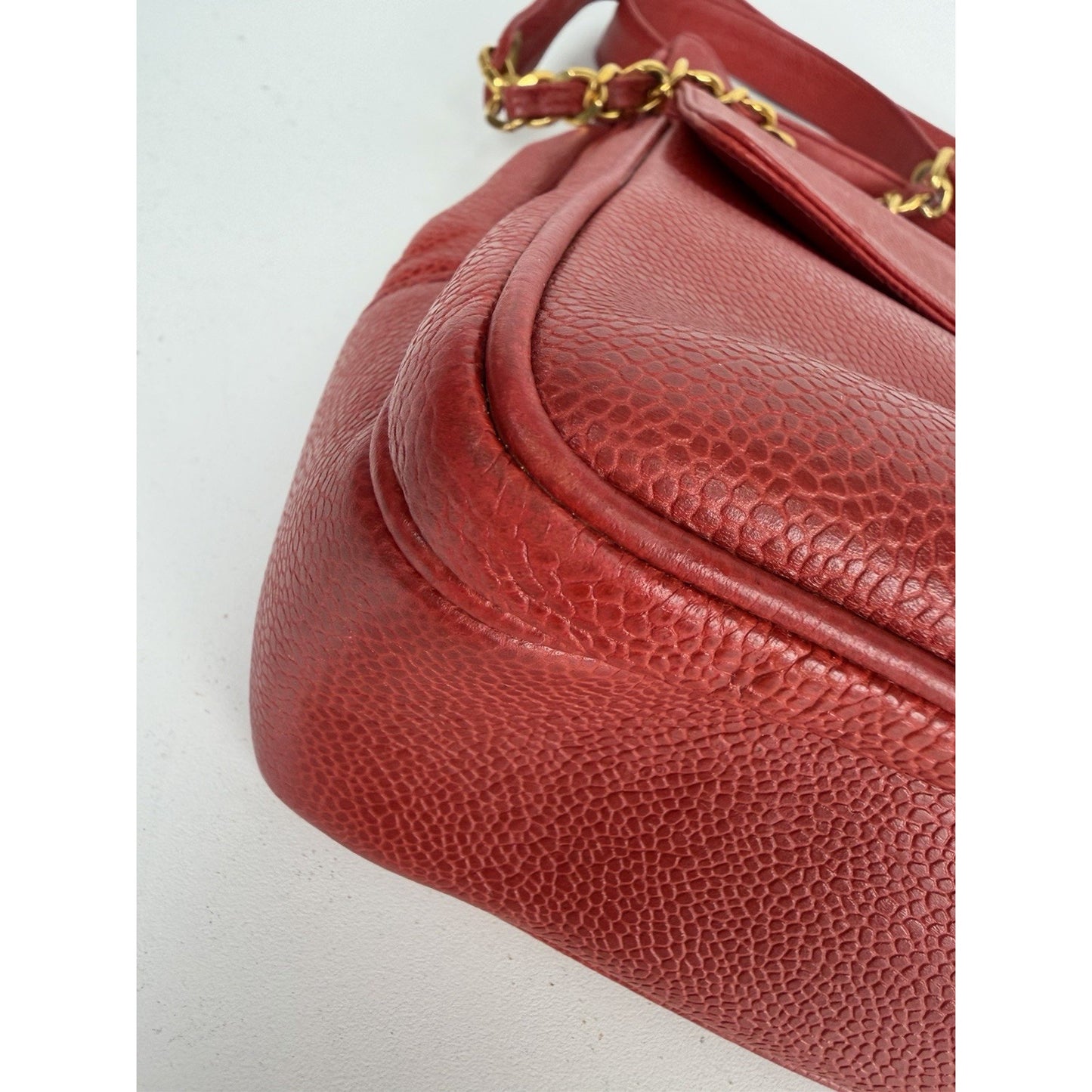 Chanel Outside Flap CC Pocket Tote Bag Vintage Red Caviar Leather 1994–1996 F1