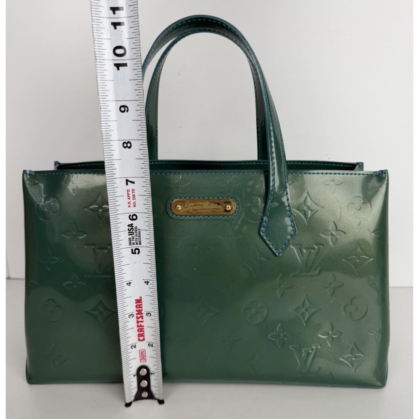 Louis Vuitton Wilshire PM Handbag Green Monogram Vernis Patent Leather S