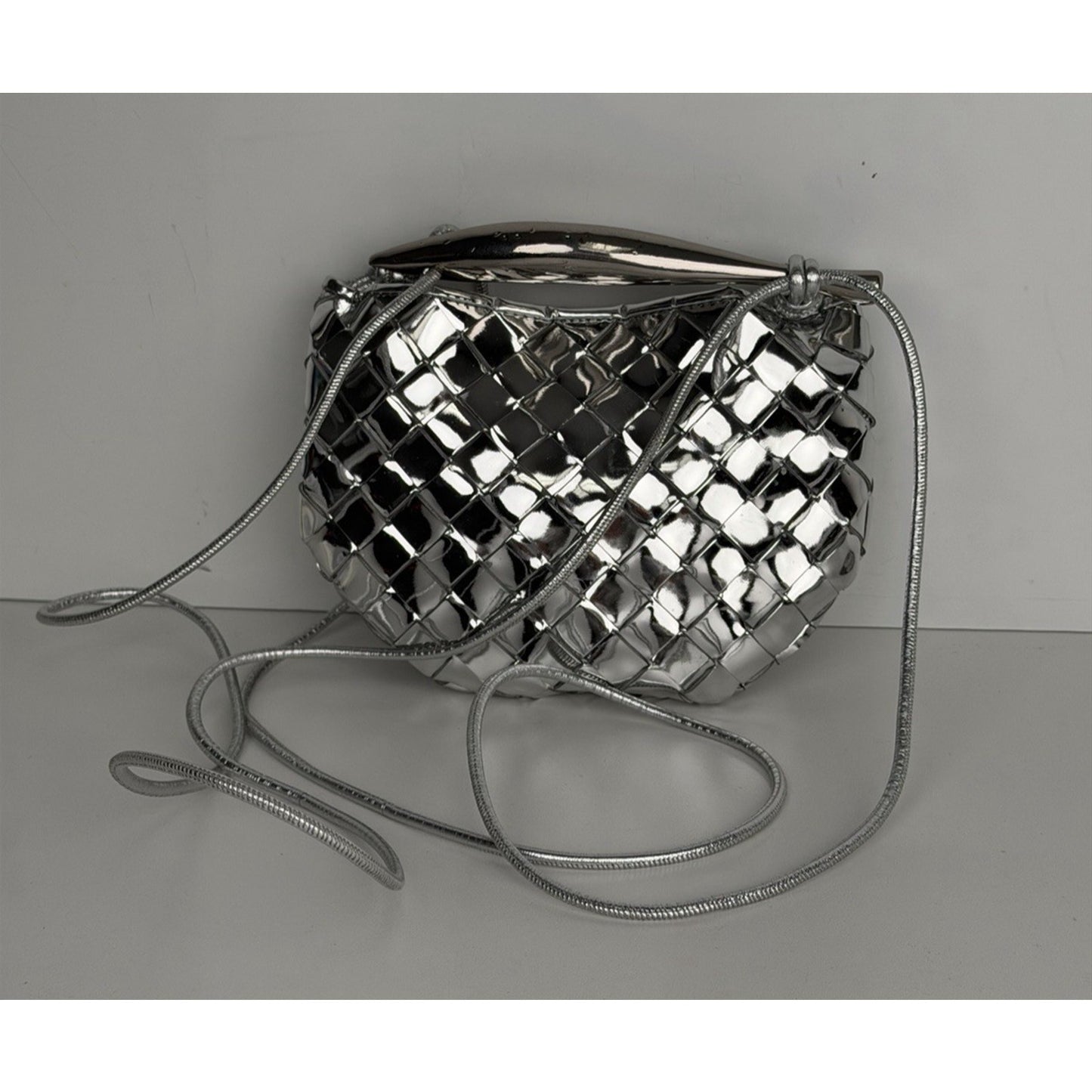 Bottega Veneta Mini Sardine Bag Silver Mirror Laminated Nappa Intrecciato B1
