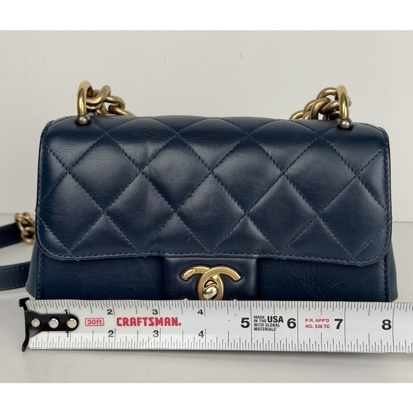 Chanel Mini Straight-Lined Flap Bag Blue Leather Shoulder Bag 2018-2019