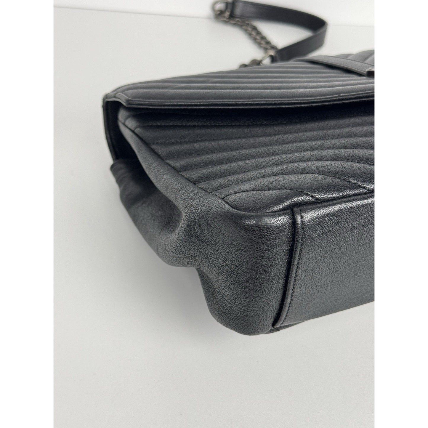 Saint Laurent Large College Satchel Black Chevron Leather Silver Hardware C5