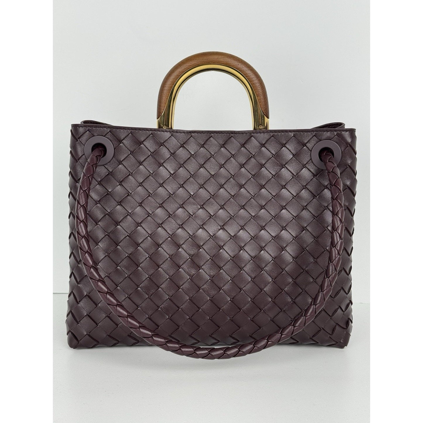 Bottega Veneta Intrecciato Leather Top Handle Bag – Burgundy Gold Hardware C-1
