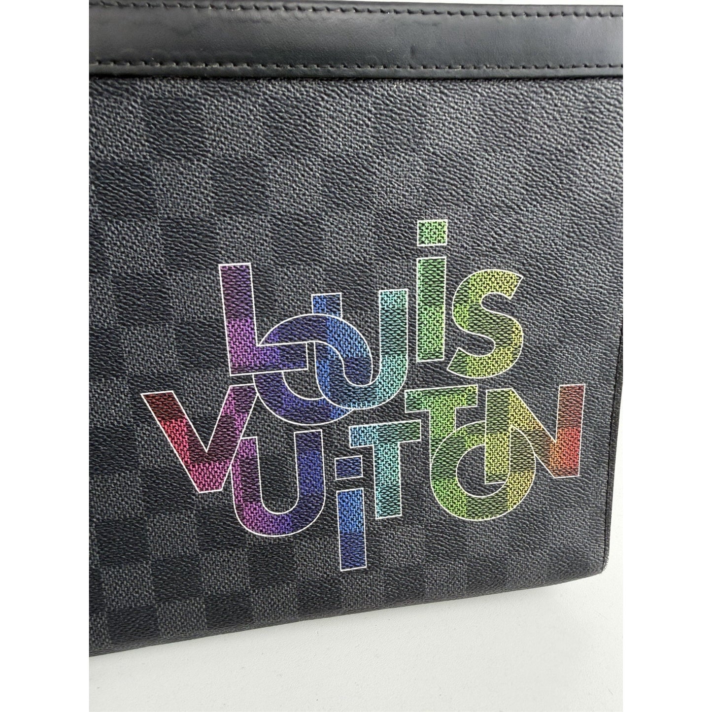 Louis Vuitton Pochette Voyage MM Bag Damier Graphite Canvas Rainbow Logo NFC S14