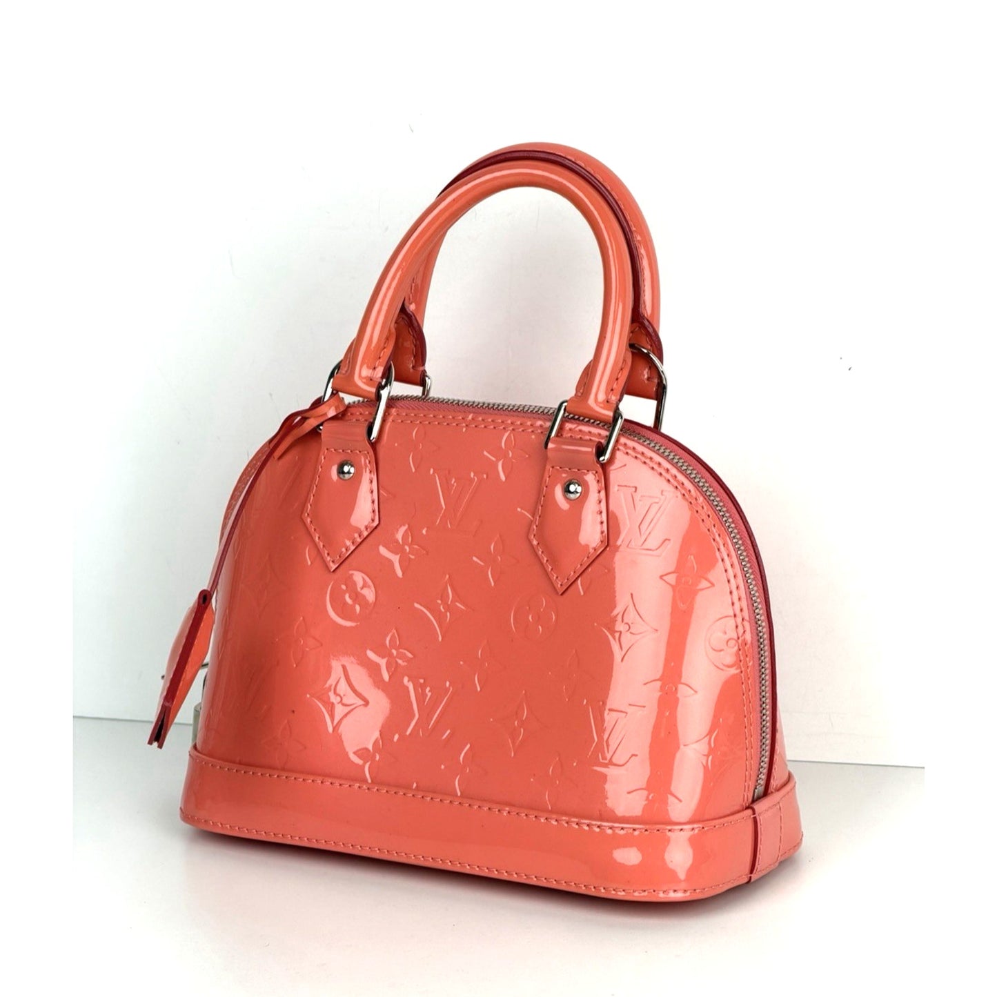 Louis Vuitton Alma BB Bag LV Monogram Glossy Coral-Pink Patent Leather 2015 S