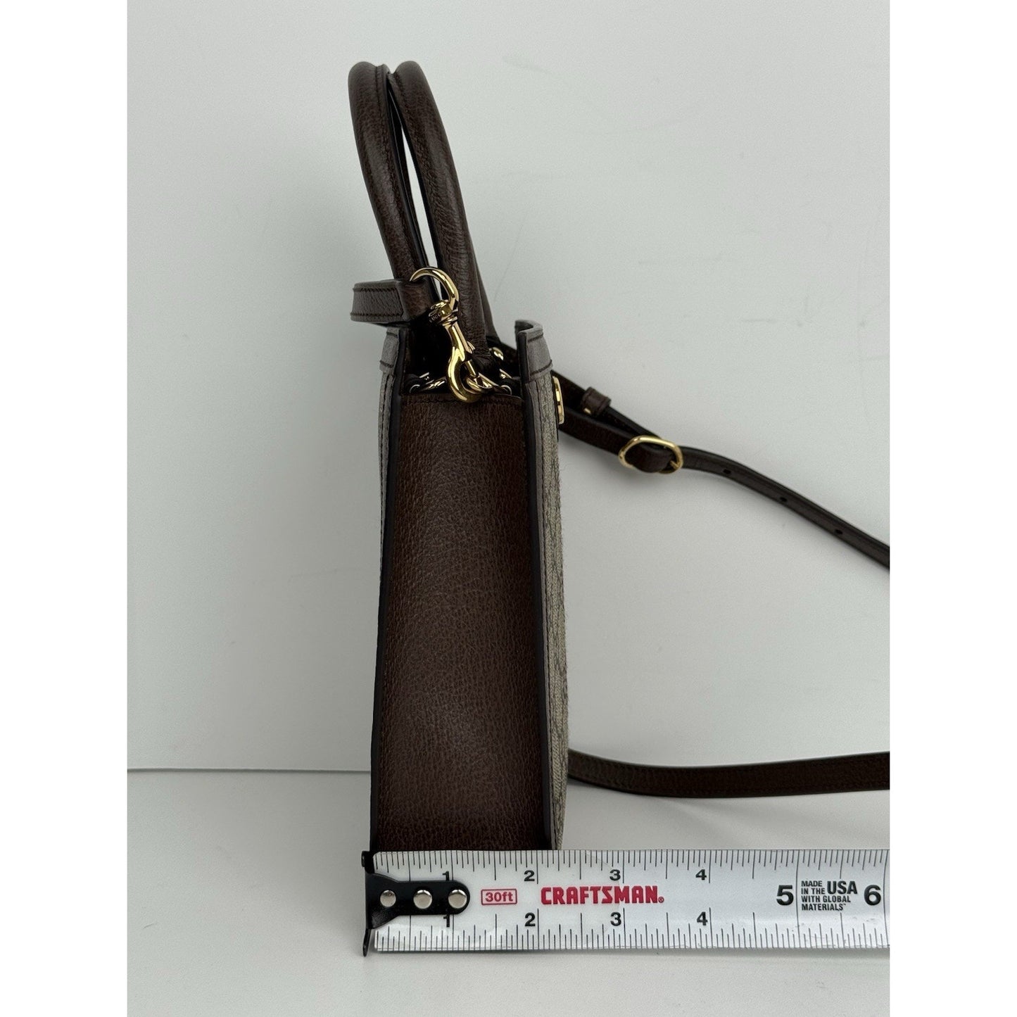 GUCCI Ophidia GG Supreme Super Mini Crossbody Handbag Canvas Beige Brown