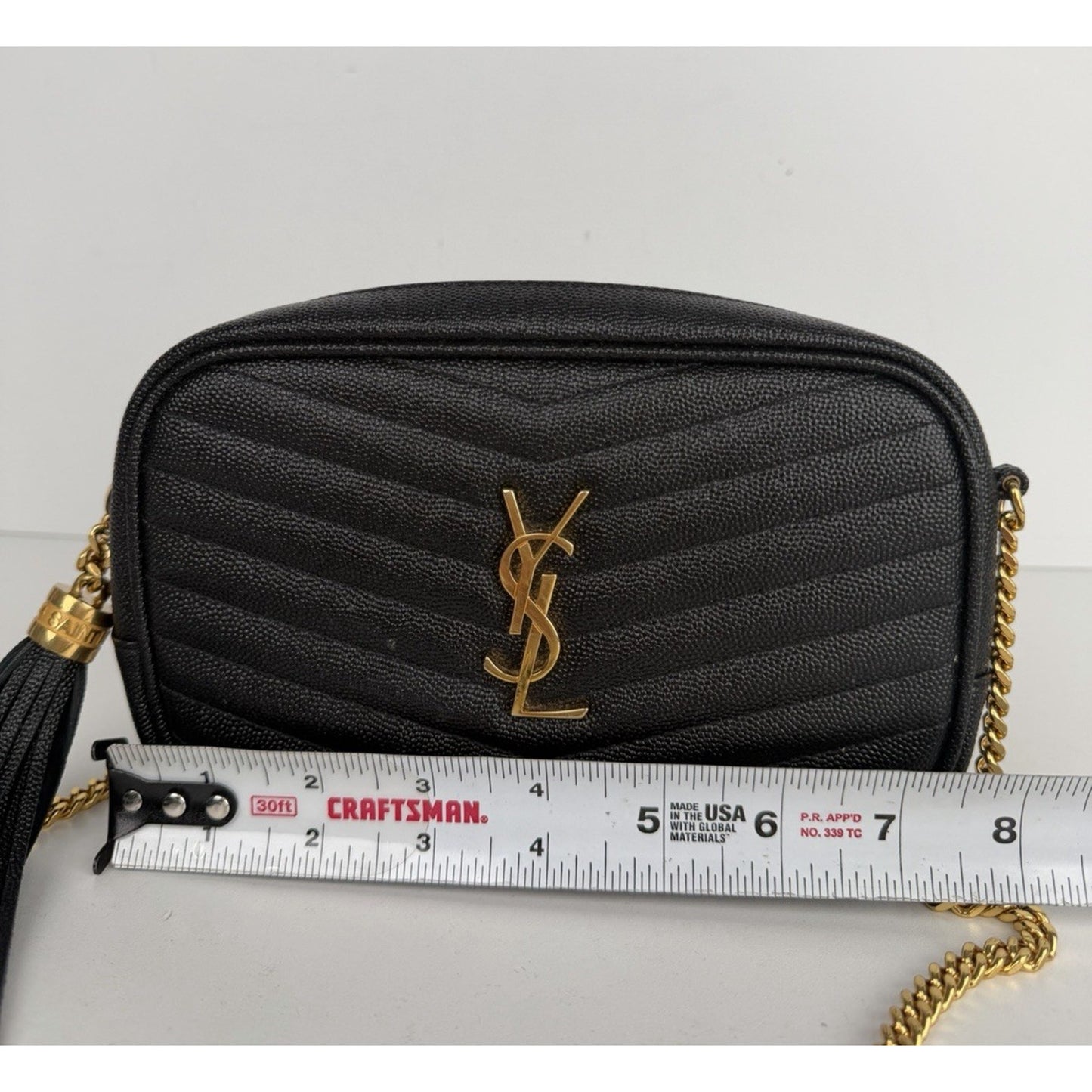 Saint Laurent Lou Mini Camera Bag in Black Grain Leather with Tassel Detail S08