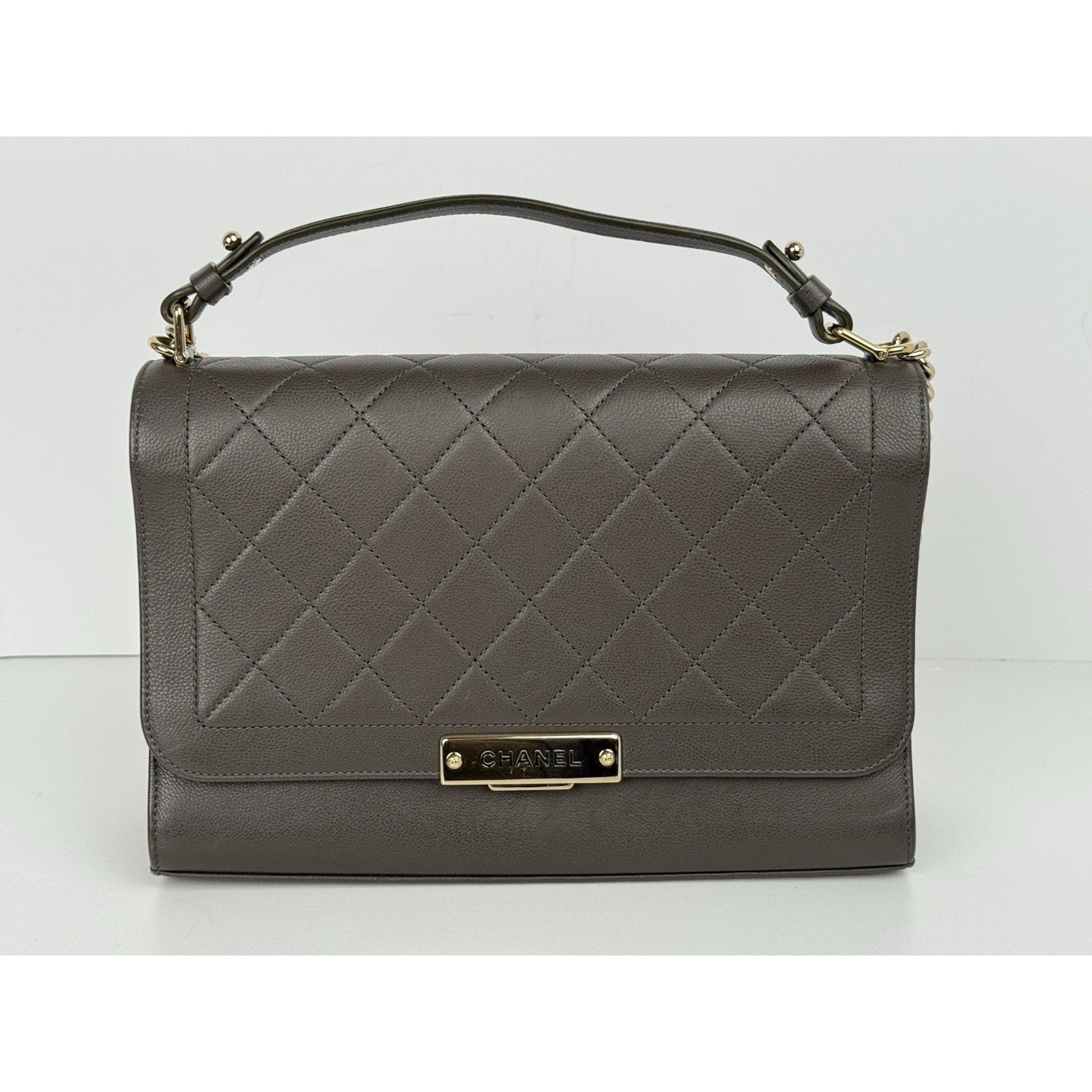 CHANEL CC Chain Shoulder Bag 2 Way Bag Calfskin Khaki Quilted Leather