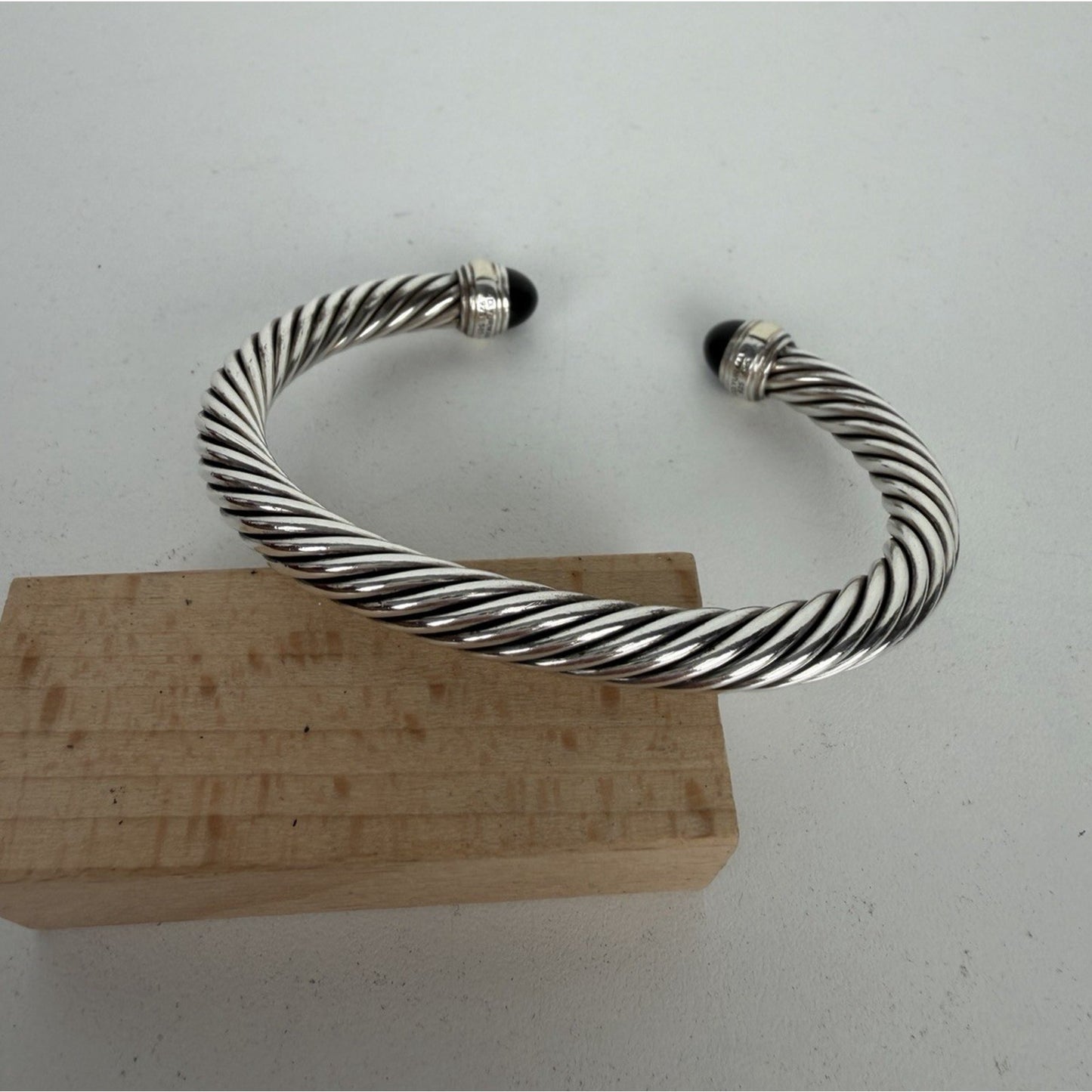 David Yurman Cable Bracelet 7mm Large in Sterling Silver & 14K Yellow Gold Onyx