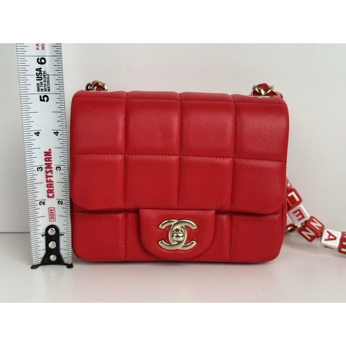 Chanel Lambskin Resin Crystal Square Quilted Monacoco Mini Flap Red C-6