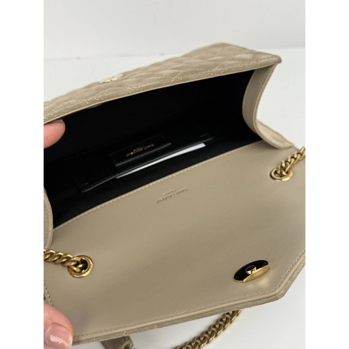Saint Laurent Suede Matelasse Beige Envelope Small Bag