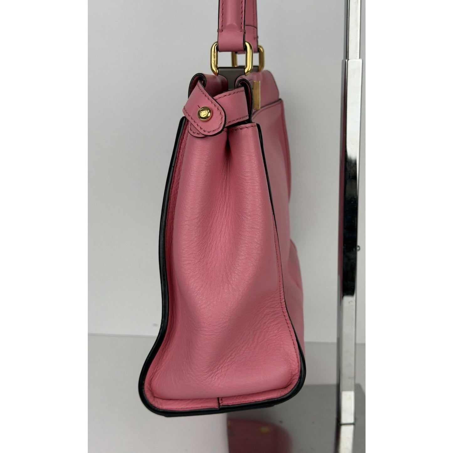 Fendi Peekaboo HandBag Medium Pink Calfskin Leather & Gold-Tone Twist Lock C3