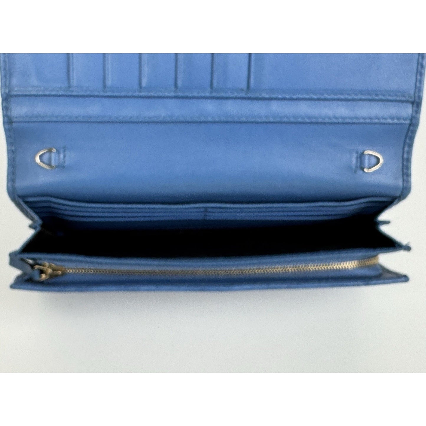 Gucci Blue Guccissima Leather Long Wallet Gold Hardware (Missing Chain)