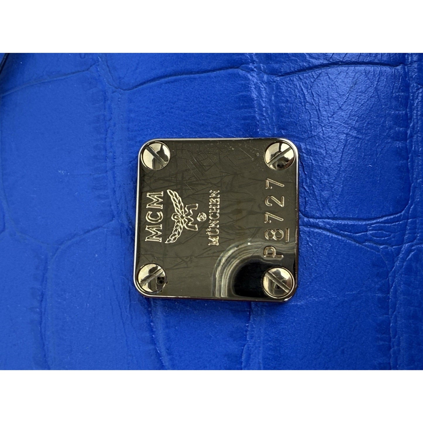 MCM Hand Bag Blue Croc Embossed Leather 2way