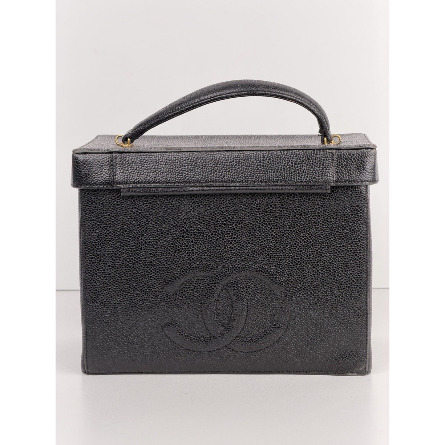 Chanel Vintage Vanity Case Cosmetic Bag Black Caviar Leather (1991-1994)