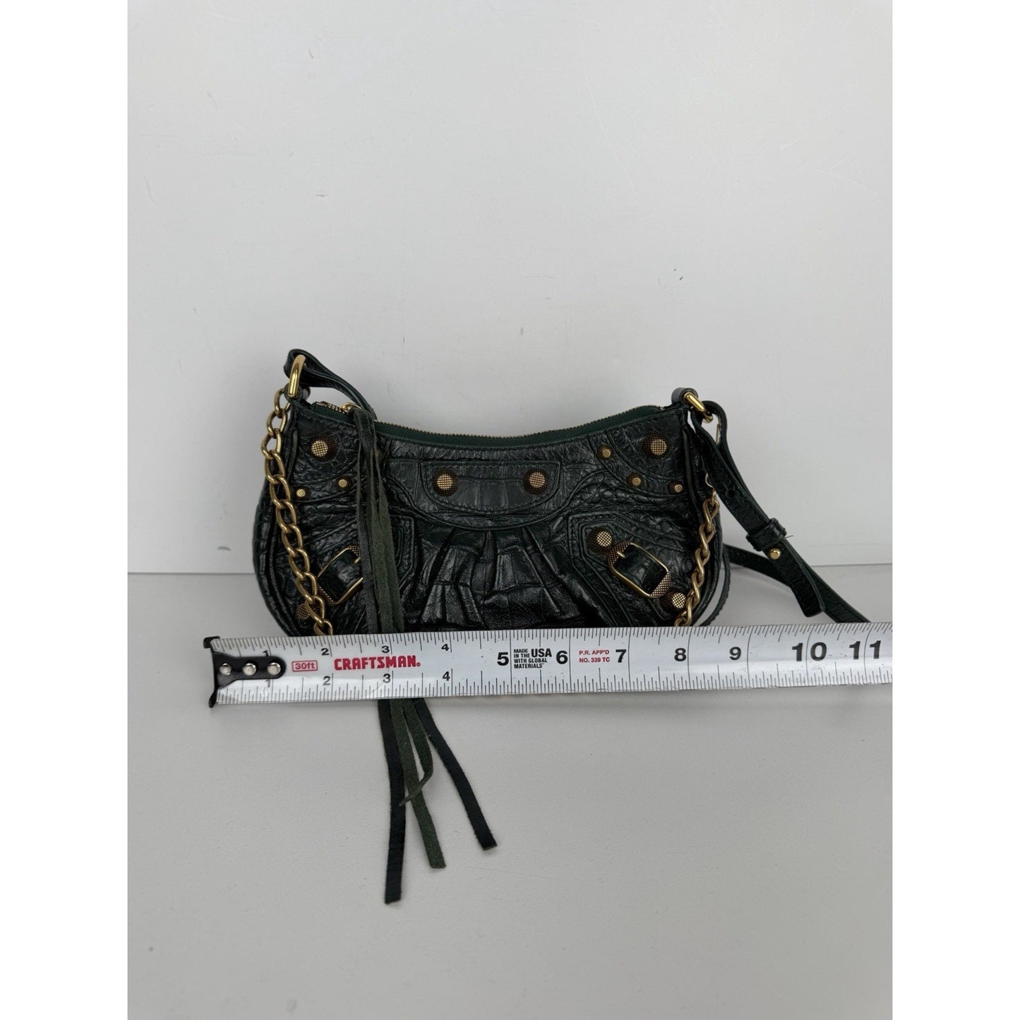 Balenciaga Le Cagole Mini Shoulder Bag in Dark Green Croc-Embossed Leather S-01