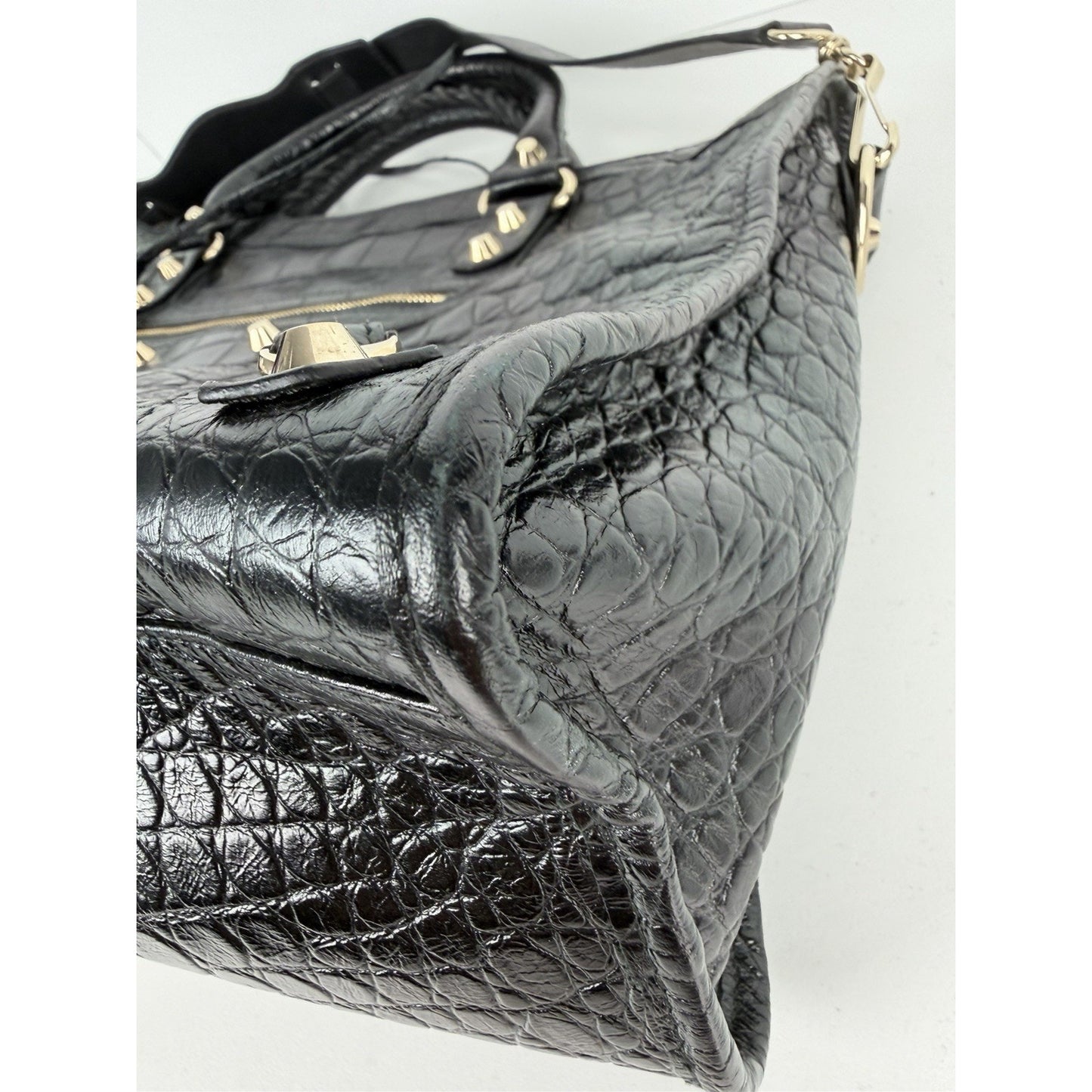 Balenciaga Le City Bag Medium in Black Crocodile-Embossed Leather C-7