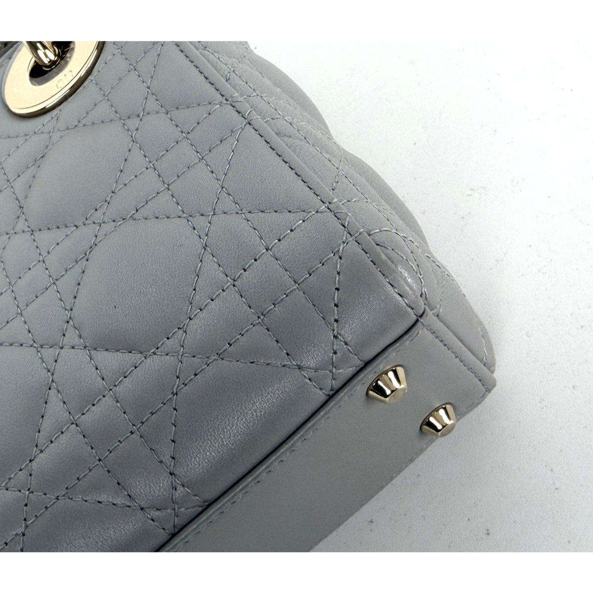 Christian Dior Mini Top Handle Bag in Gray Quilted Lambskin Leather 2020 U2
