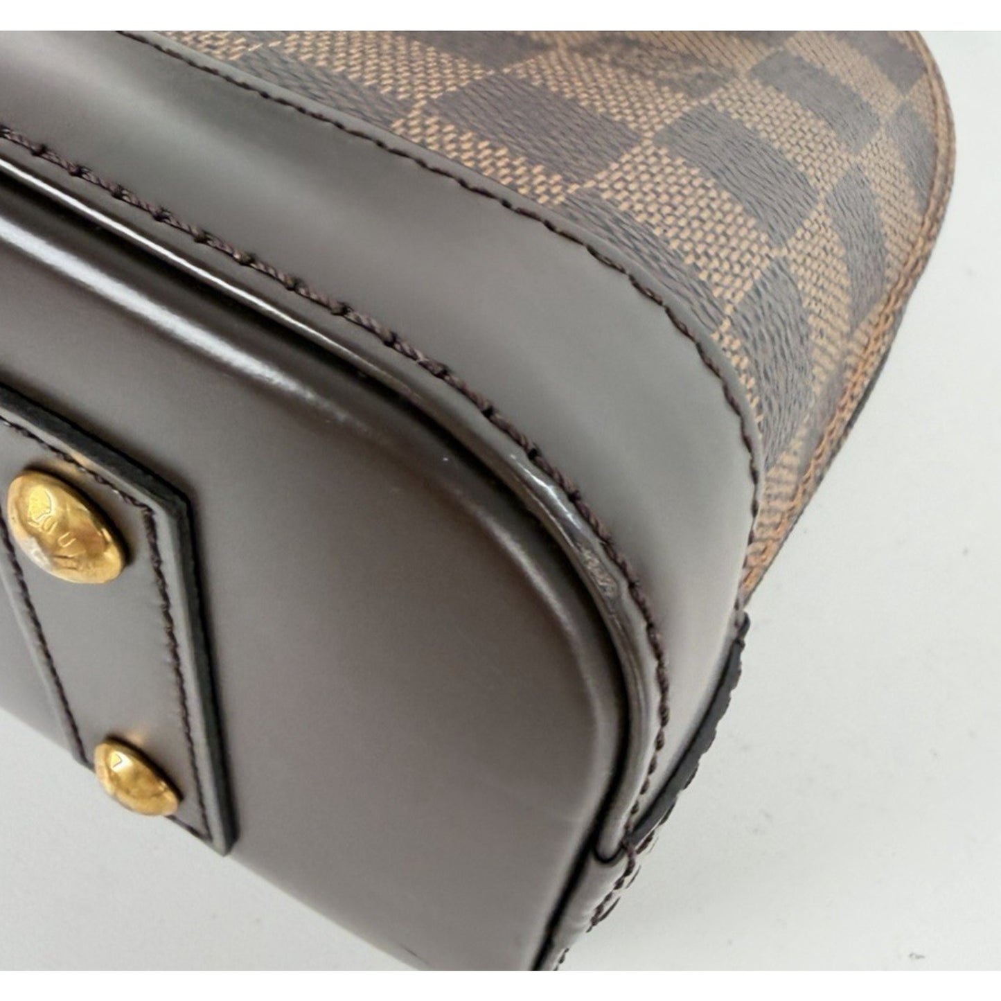 Louis Vuitton Alma BB Bag in Damier Ebene Coated Canvas Leather Trim 2019 E8
