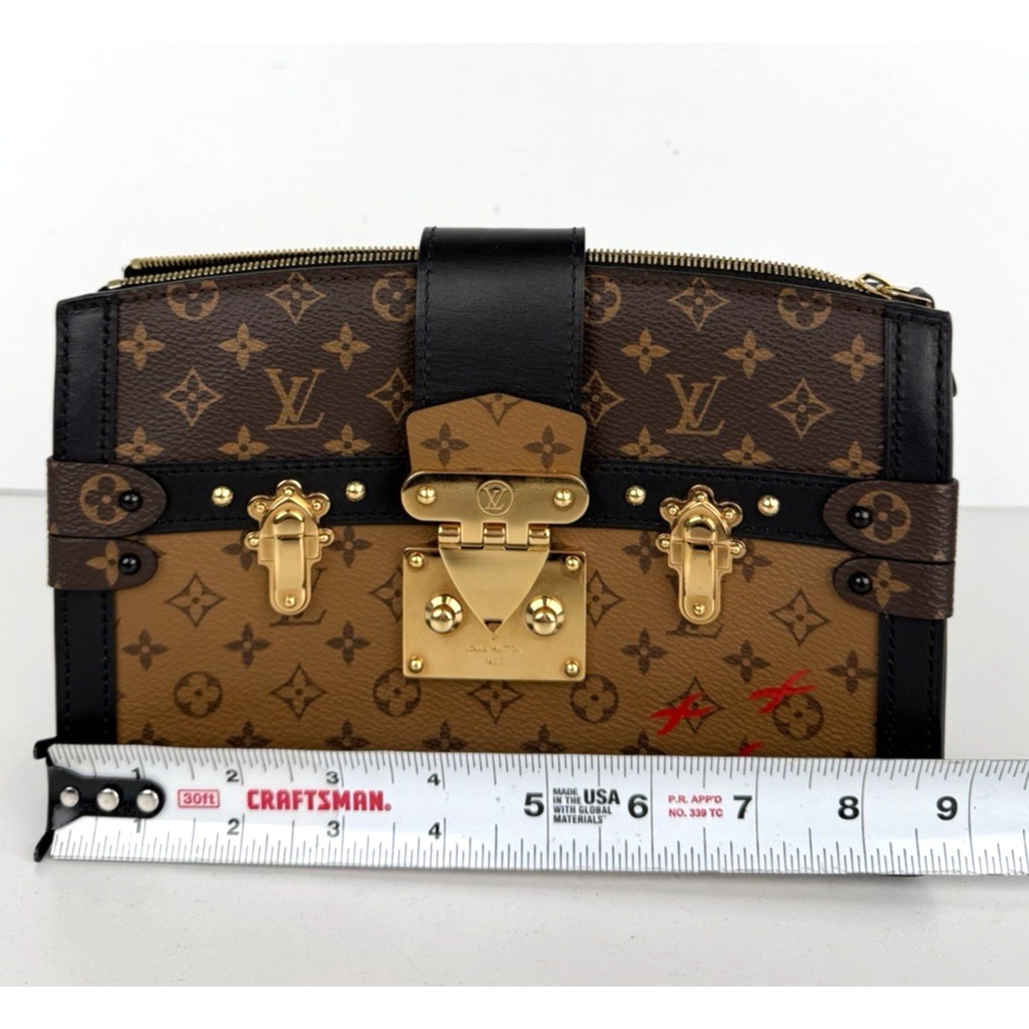 Louis Vuitton Trunk Clutch Bag in Reverse Monogram Coated Canvas NFC D2