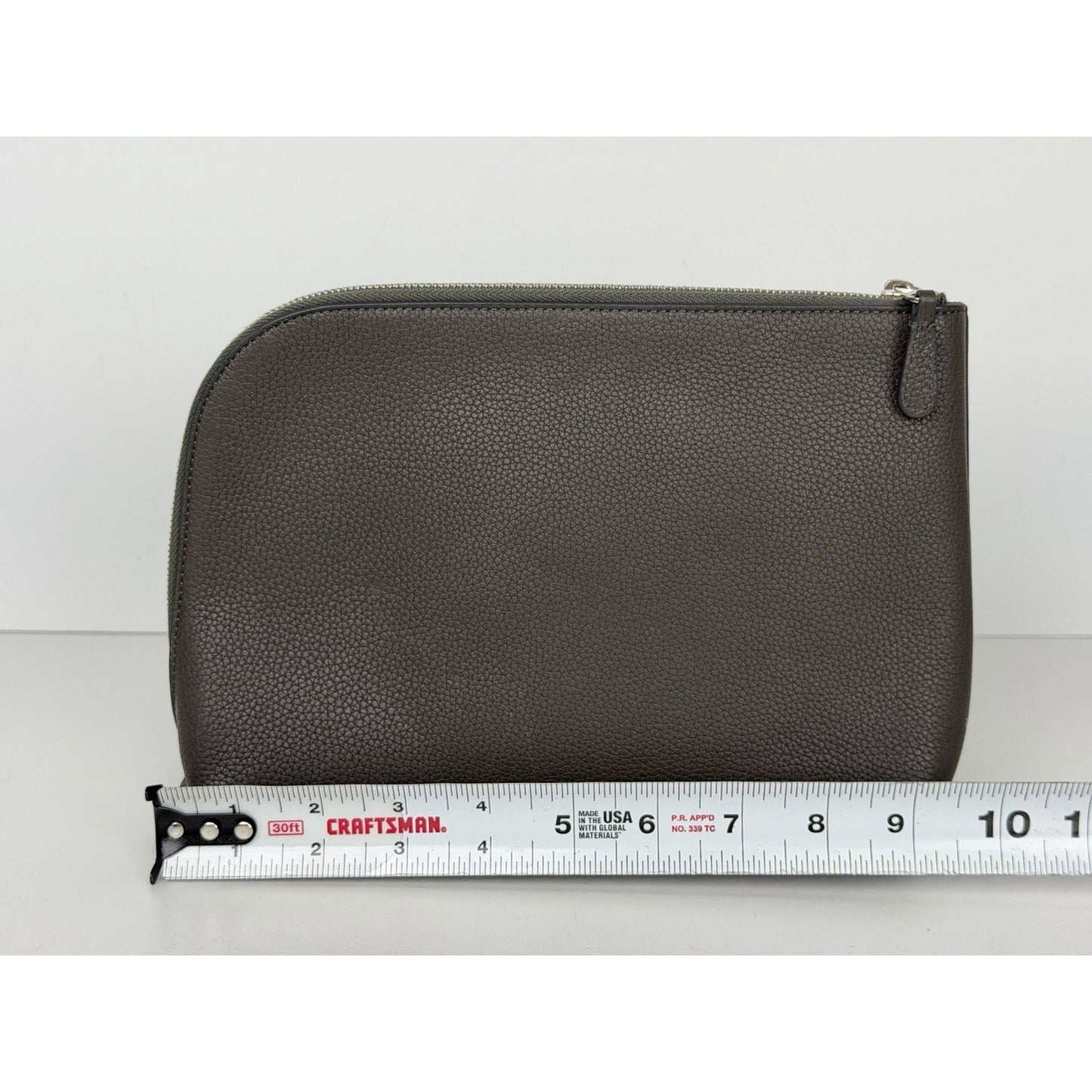 The Row Agnes Pebbled Leather Medium Zip Clutch in Grey S04