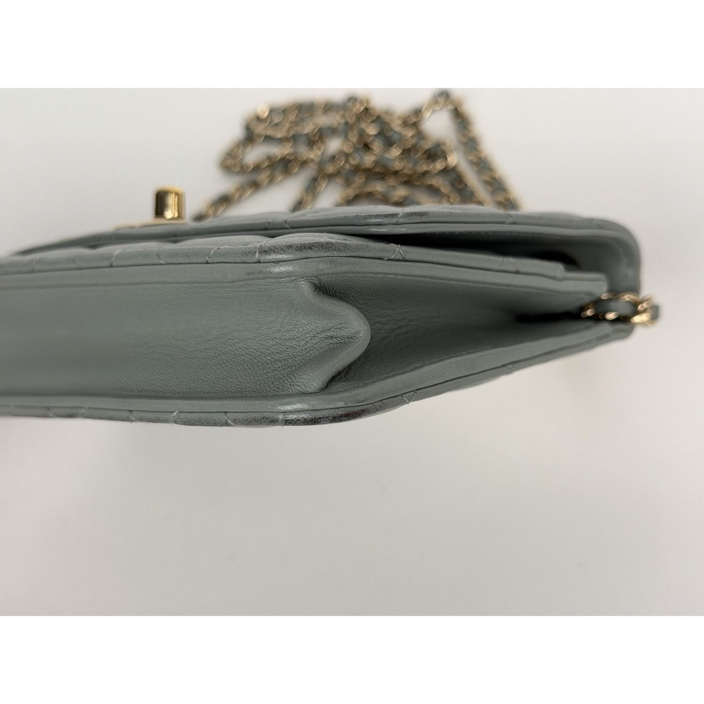 Chanel Lambskin Quilted CC Pearl Crush Wallet on Chain in Grey NFC E2