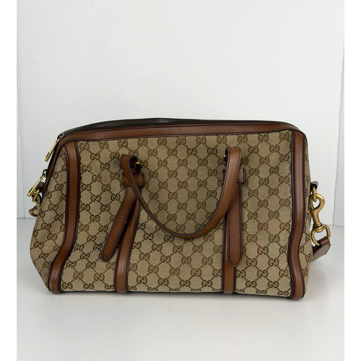 Gucci Lady Web Boston Medium Duffle Bag in Brown GG Supreme Monogram Canvas S