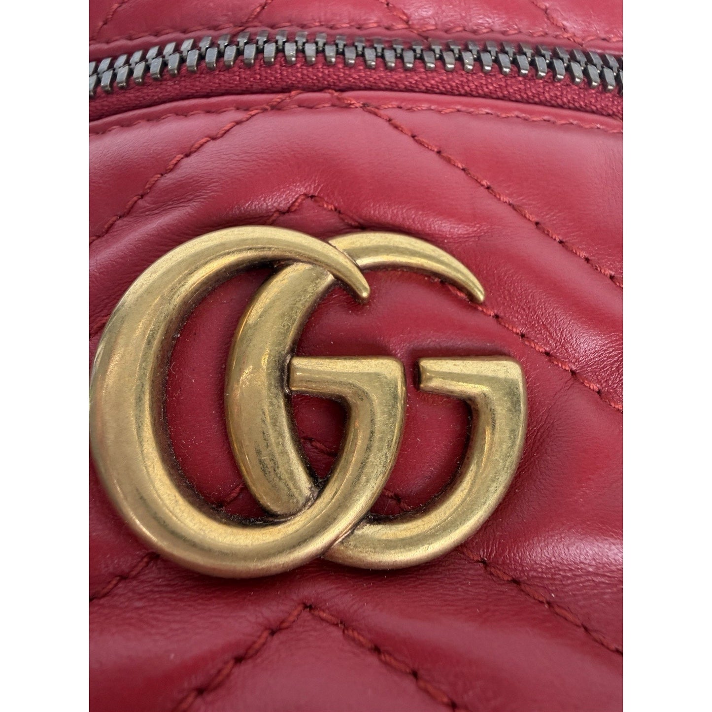 Gucci GG Marmont Mini Vanity Backpack in Red Chevron-Quilted Calfskin Leather S9