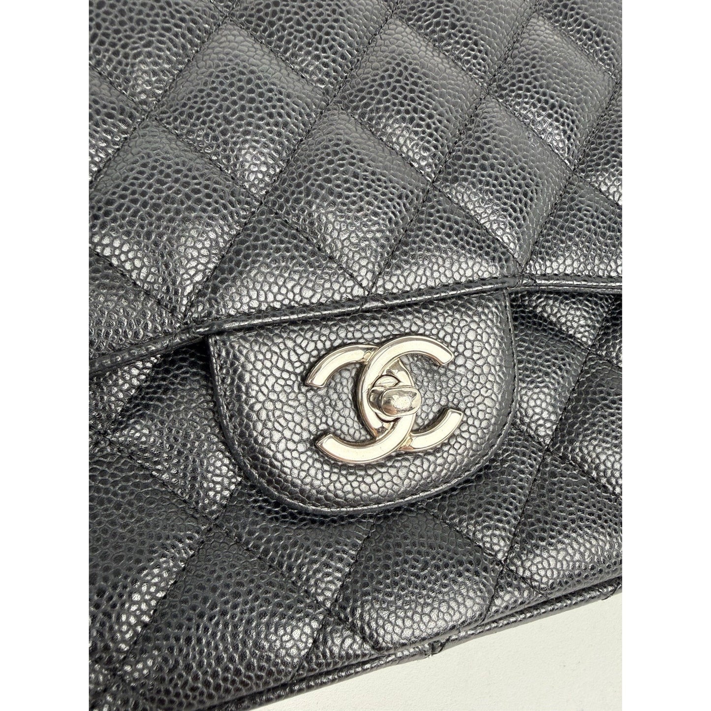 Chanel Classic Caviar Jumbo Double Flap Bag Black with Silver Hardware B-2