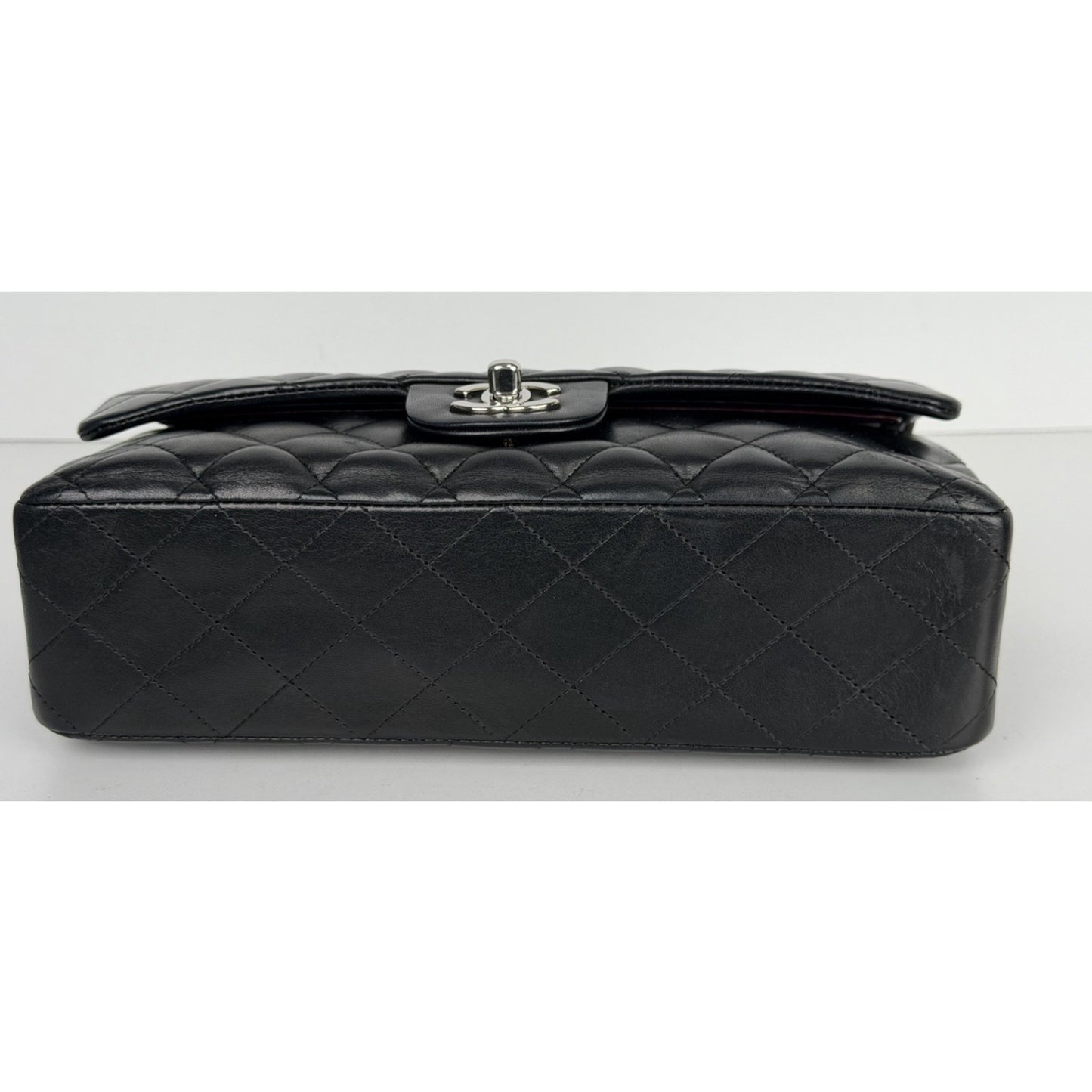Chanel Classic Double Flap Bag Medium Black Leather Silver Hardware 2008-2009 U3