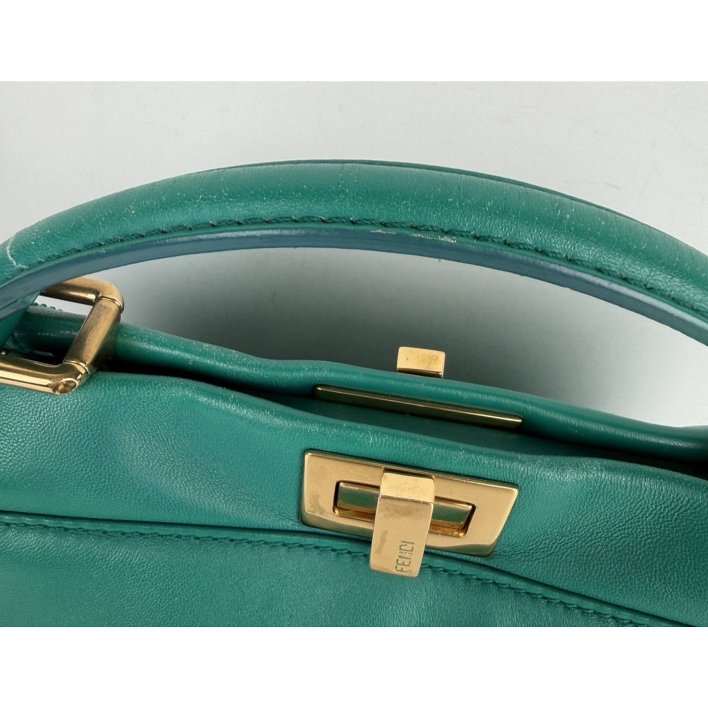 Fendi Peekaboo Handbag Mini in Emerald Green Leather & Gold Hardware S-07