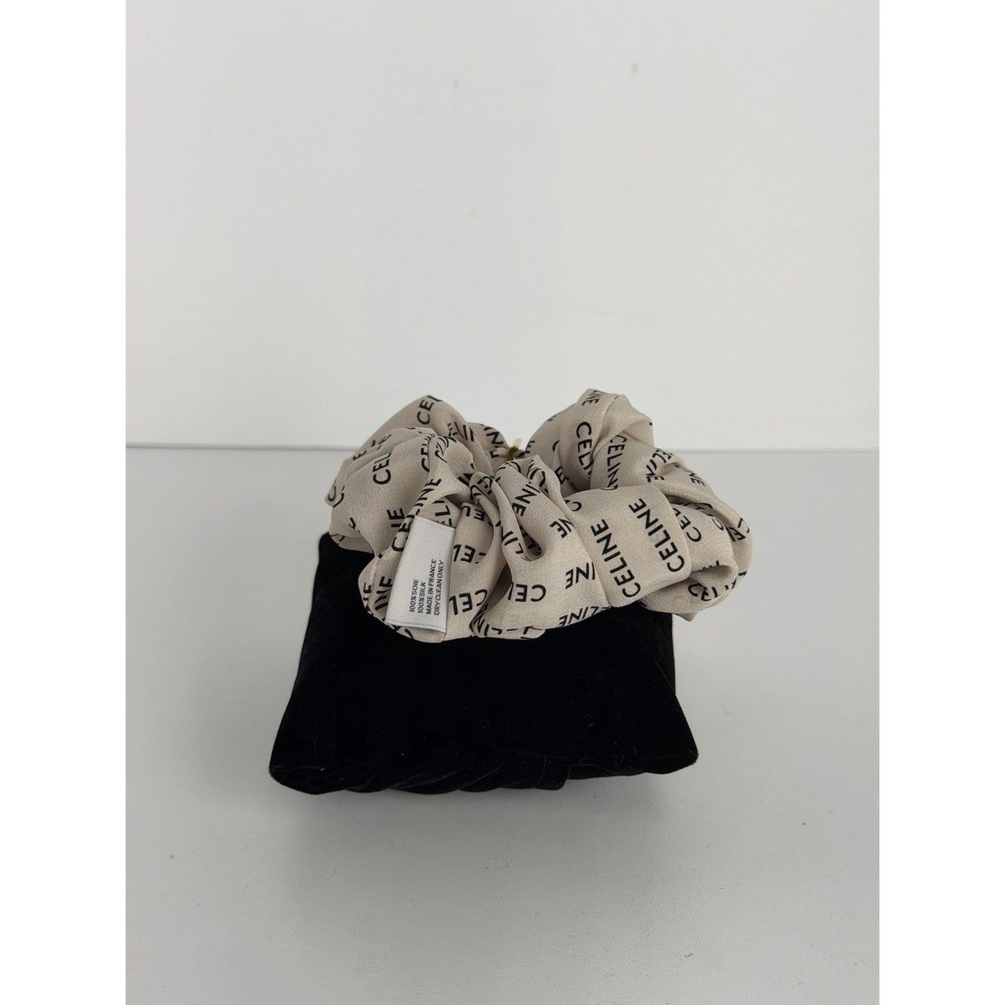 Celine Rayure Scrunchie in Silk and Brass with a Gold Finish