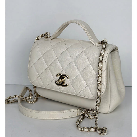 Chanel Business Affinity Flap Bag Small in White Quilted Caviar Leather NFC E4