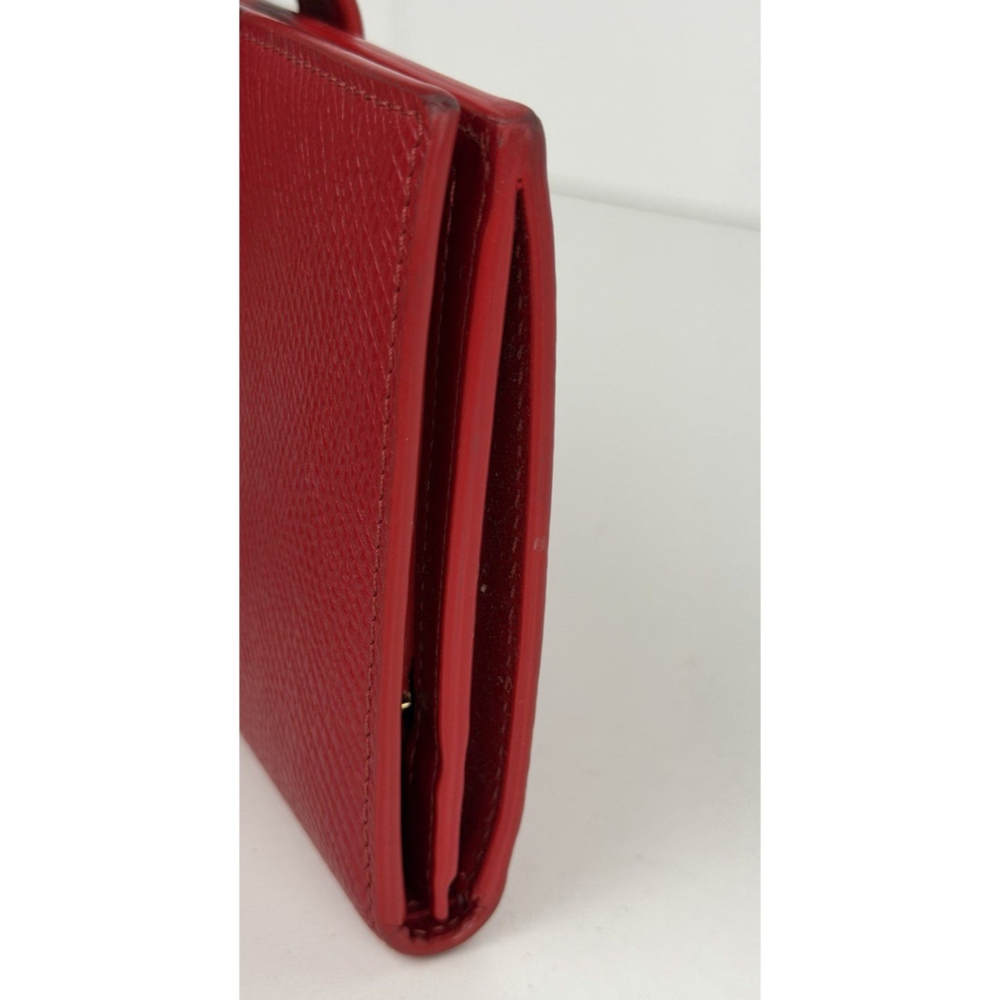 Celine Strap Wallet Medium Red Grained Calfskin Leather & Snap-Button K1