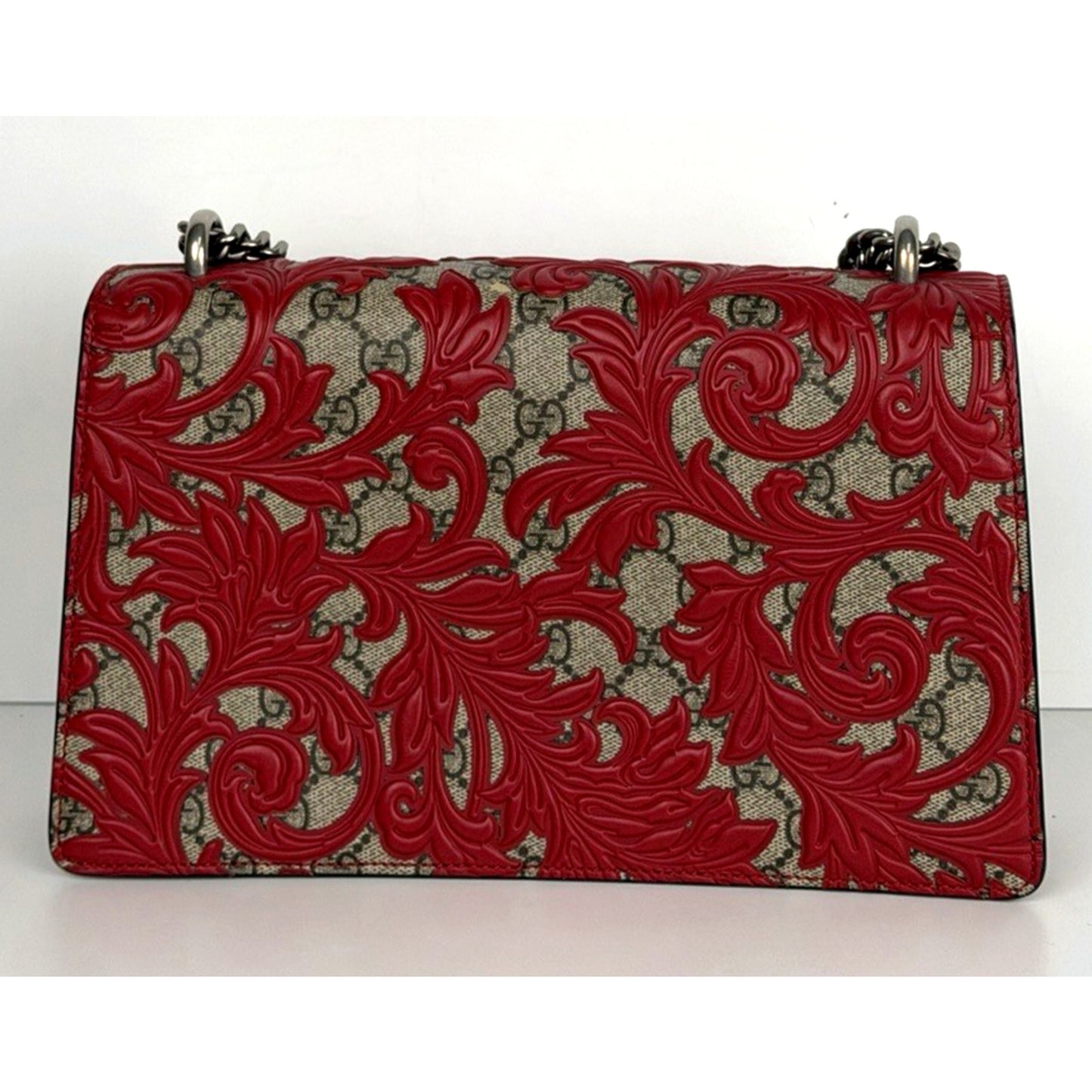 Gucci GG Supreme Arabesque Dionysus Shoulder Bag Small with Red Leather Trim S07