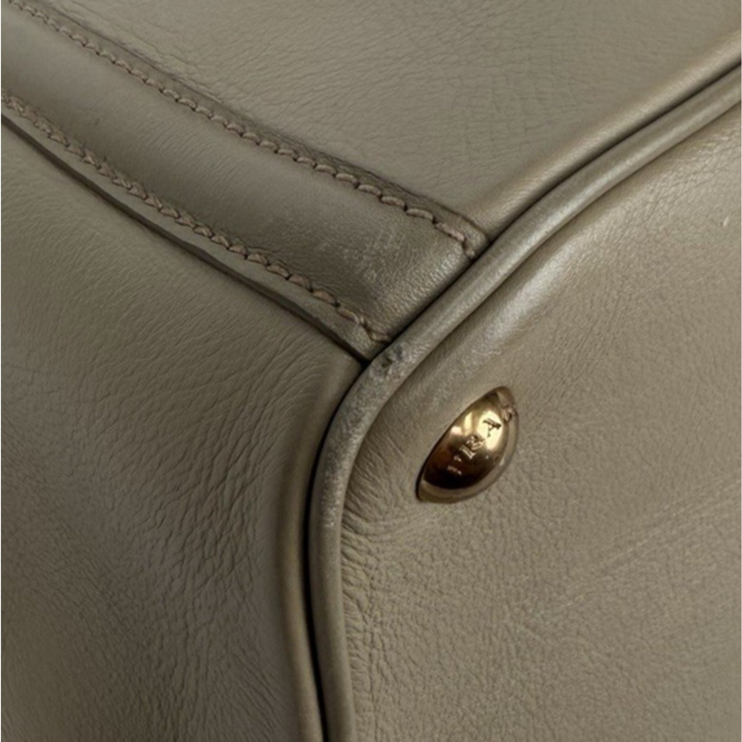 Prada Visone City Calf Leather Tote Bag Large Double Handle in Taupe S