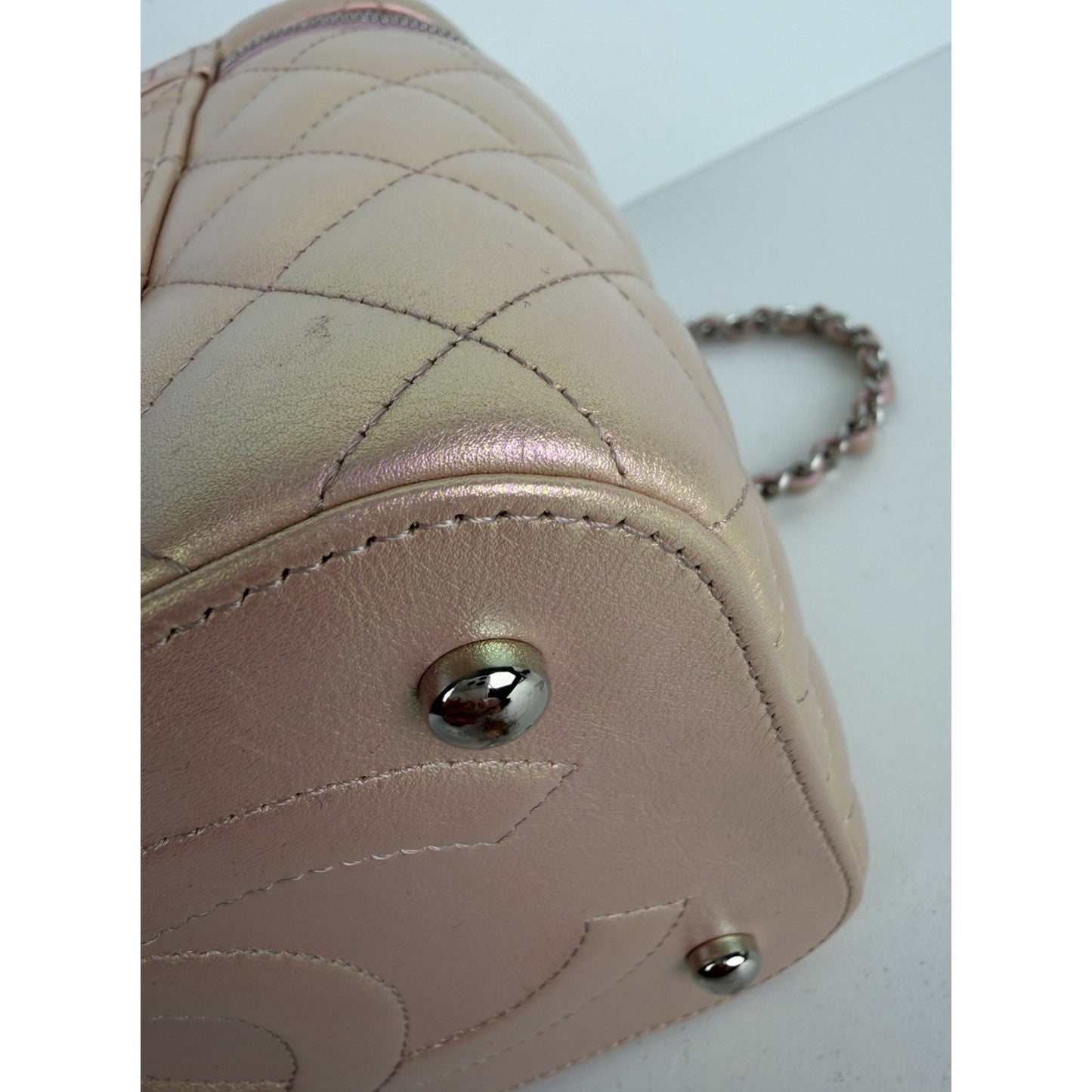 Chanel Small Top Handle Vanity Case Bag Iridescent Pink Quilted Leather NFC B